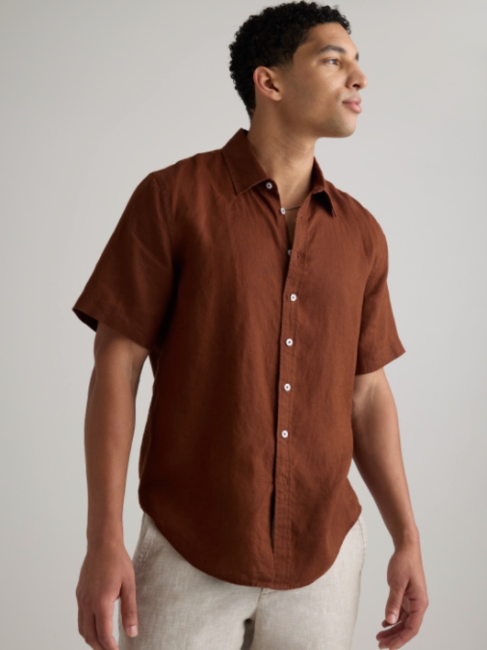Quince 100% European Linen Relaxed Short Sleeve Shirt - L - Chocolate - rare!